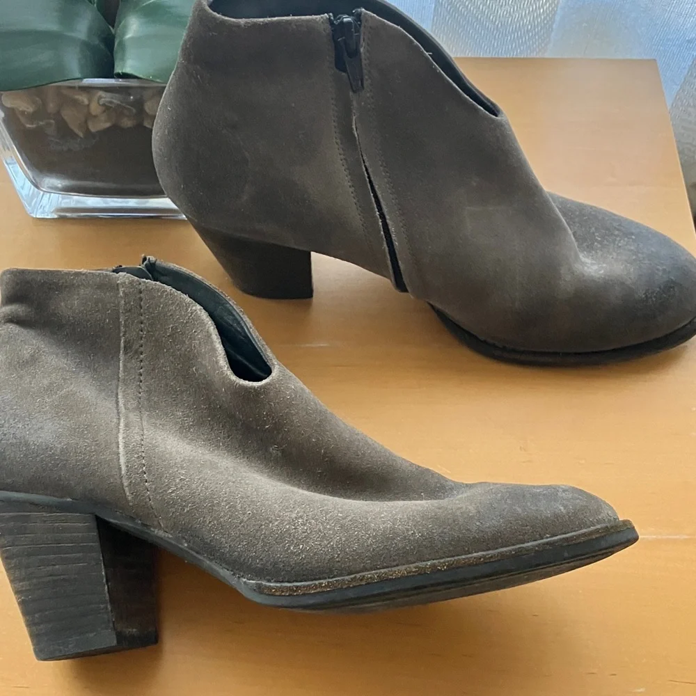 Paul Green Women's Gray Suede Ankle Boots Leather Zipper Heeled Size UK 6.5 US 9